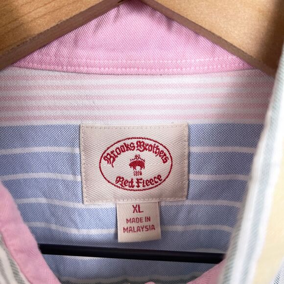 Brooks Brothers Red Fleece Pastel Striped Oxford Shirt Blue Pink Vintage Mens XL - Picture 7 of 8